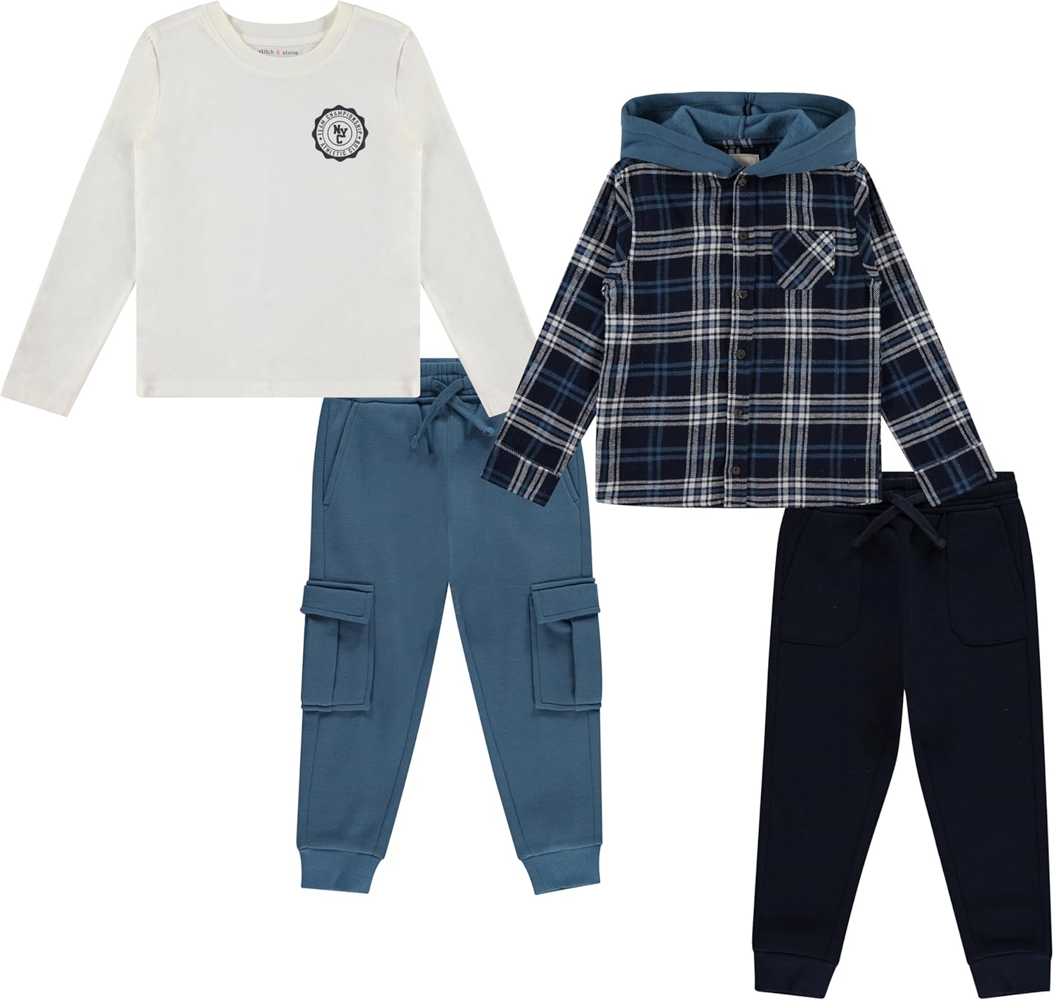 Boys 4 Pack Wardrobe Set with Hoodie, Tee & Joggers for Comfort
