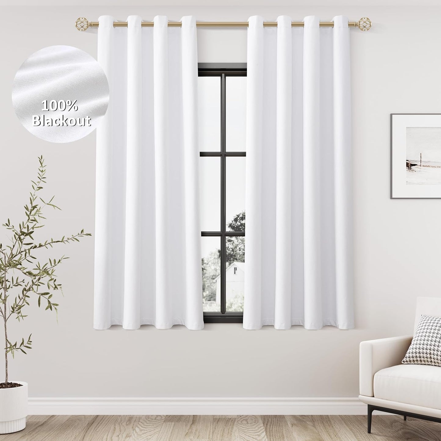 White Linen Blackout Curtains 63 Inches Long for Any Room