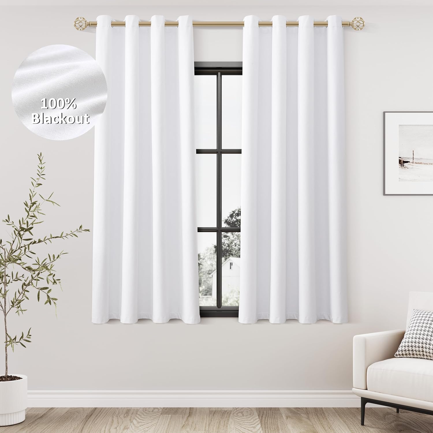 White Linen Blackout Curtains 63 Inches Long for Any Room