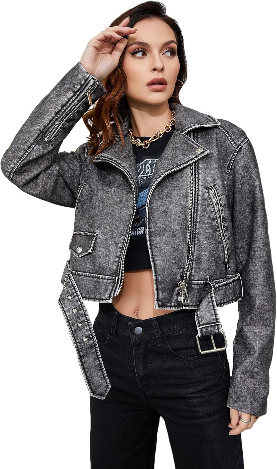 LY VAREY LIN Women Faux Leather Cropped Jacket for Stylish Looks