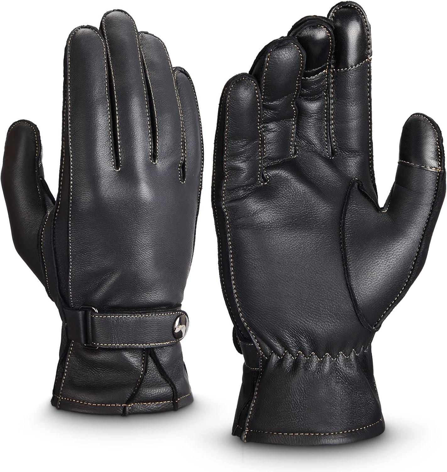 KEMIMOTO Leather Touchscreen Gloves, Cashmere Lined
