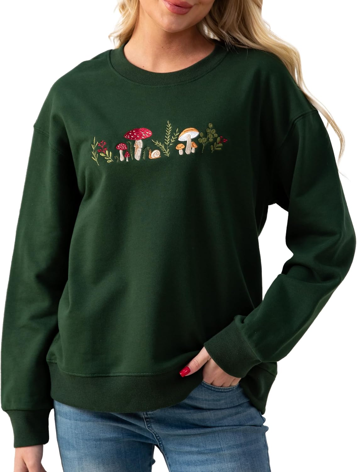 Cozy Mushroom Embroidered Sweatshirt - Soft French Terry