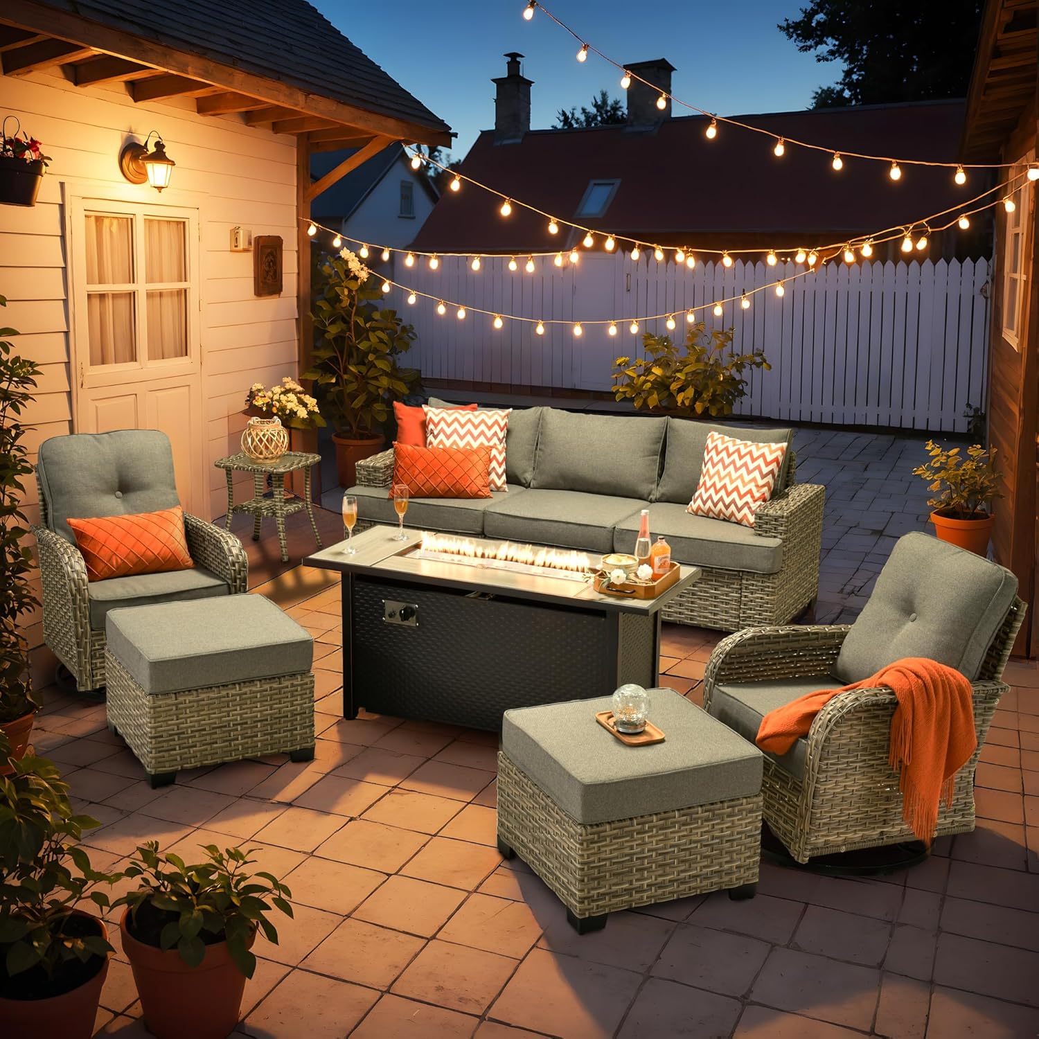HOOOWOOO Outdoor Sectional Patio Furniture Set with Fire Pit