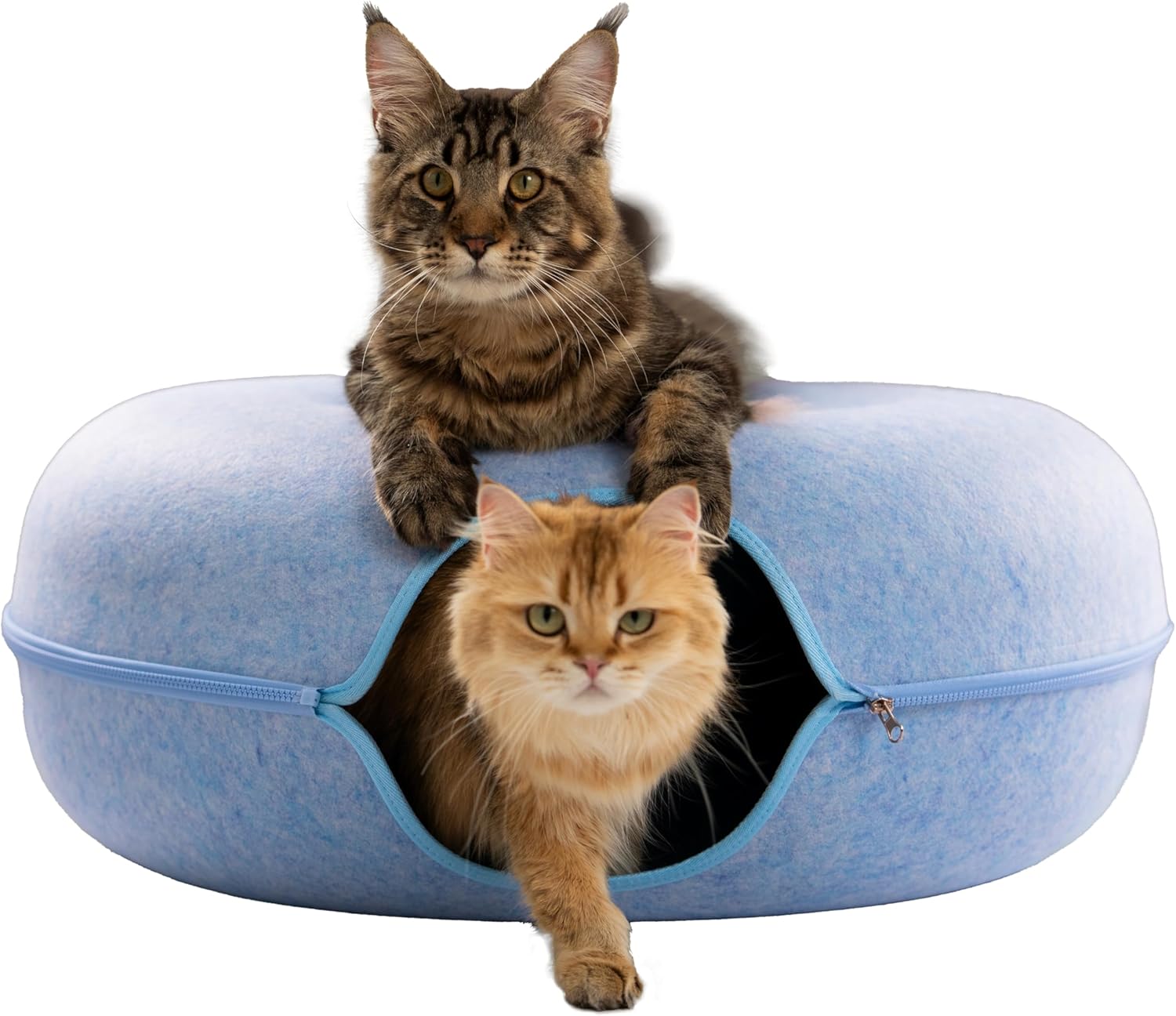 Peekaboo Cat Cave for Large Cats - Comfy Donut Tunnel Bed