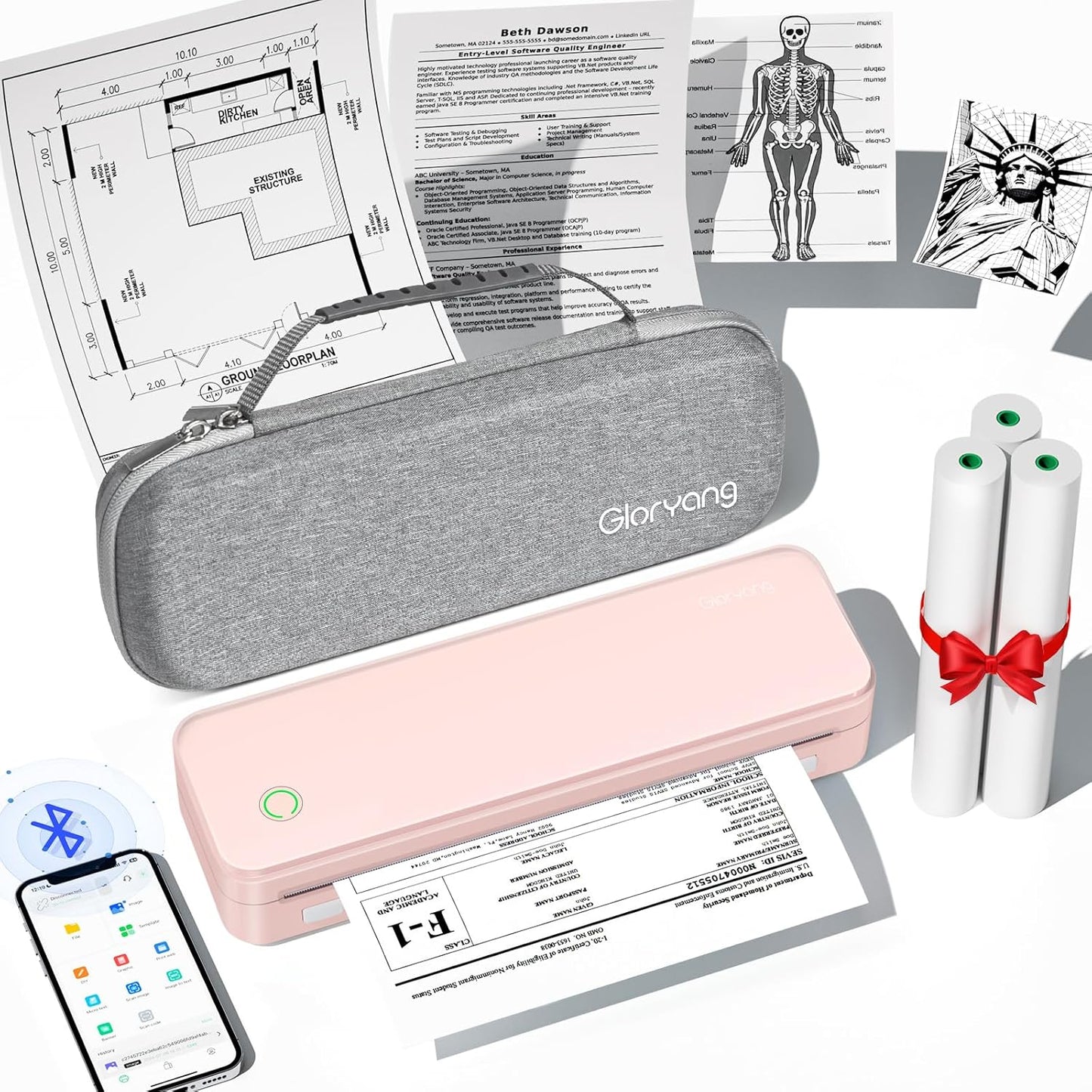 Inkless Portable Printer for Travel - Wireless Thermal Printer