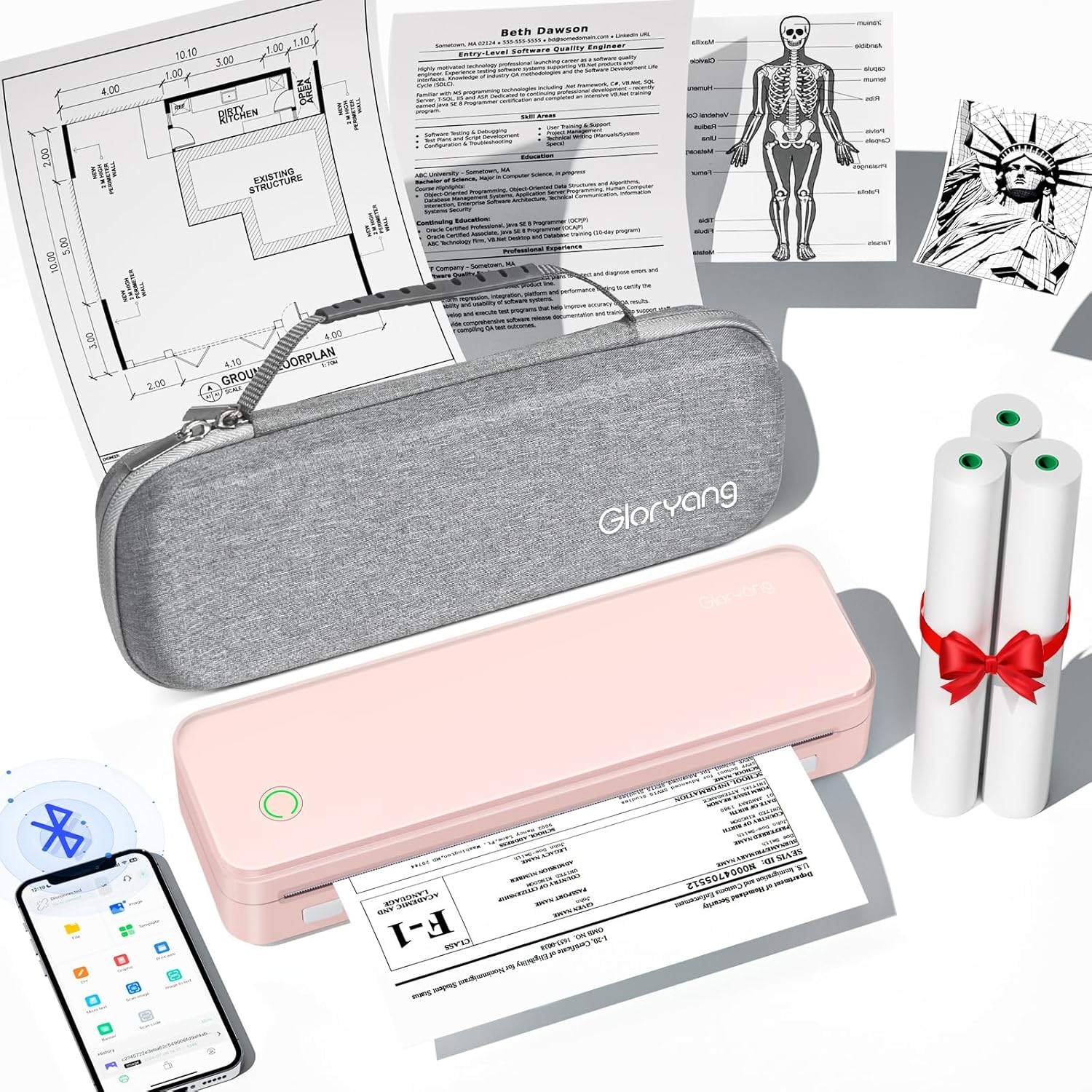 Inkless Portable Printer for Travel - Wireless Thermal Printer