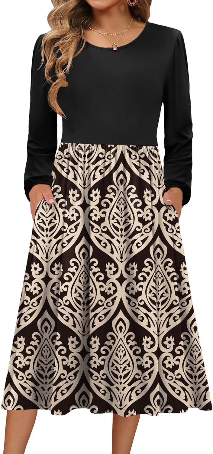 Zeagoo Long Sleeve Dresses for Women - Casual Flowy A-Line