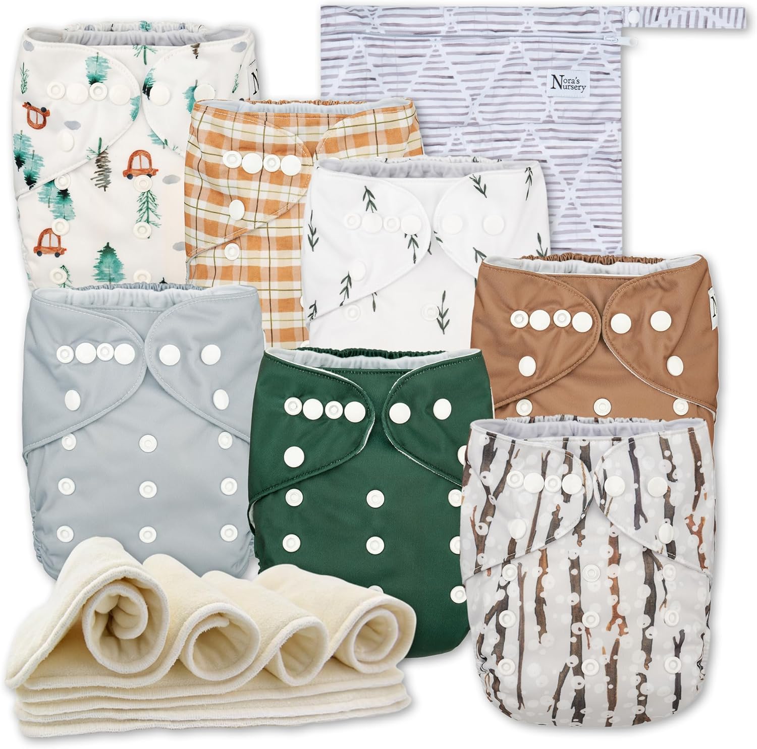 Nora's Nursery Cloth Diapers 7 Pack with Wet Bag for Toddlers