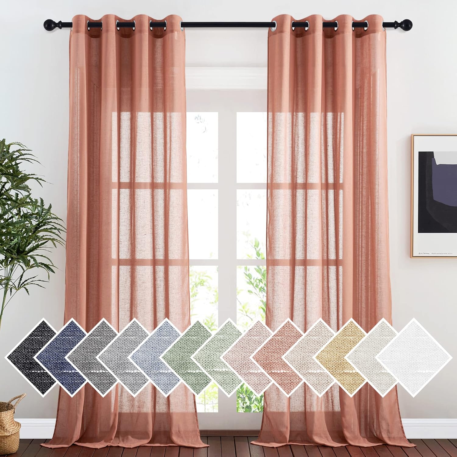 NICETOWN Linen Textured Semi Sheer Curtains for Large Windows