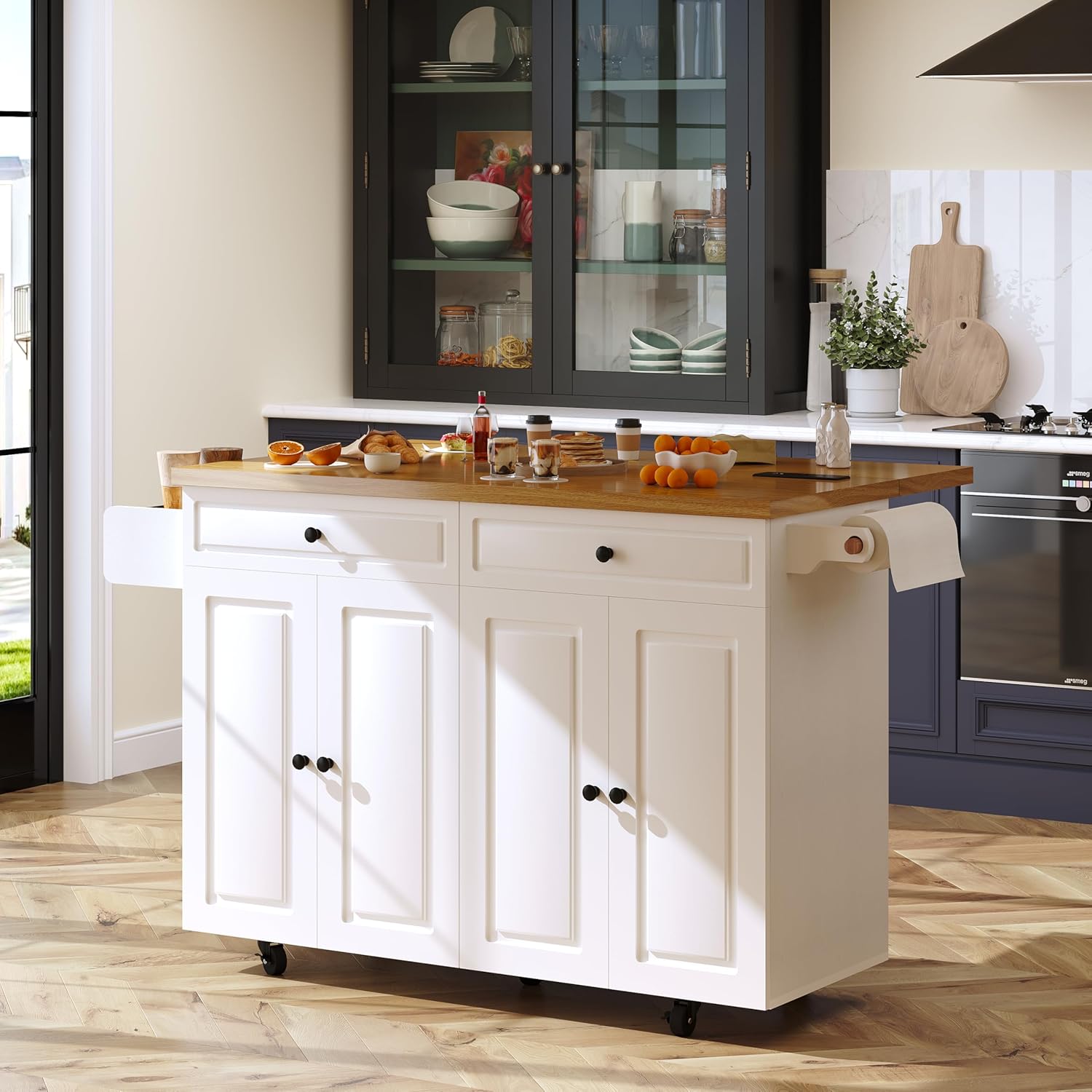 Portable Kitchen Island Cart with Drop Leaf Countertop