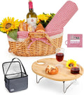 Picnic Basket for 2 with Table and Blanket - Insulated Cooler Set