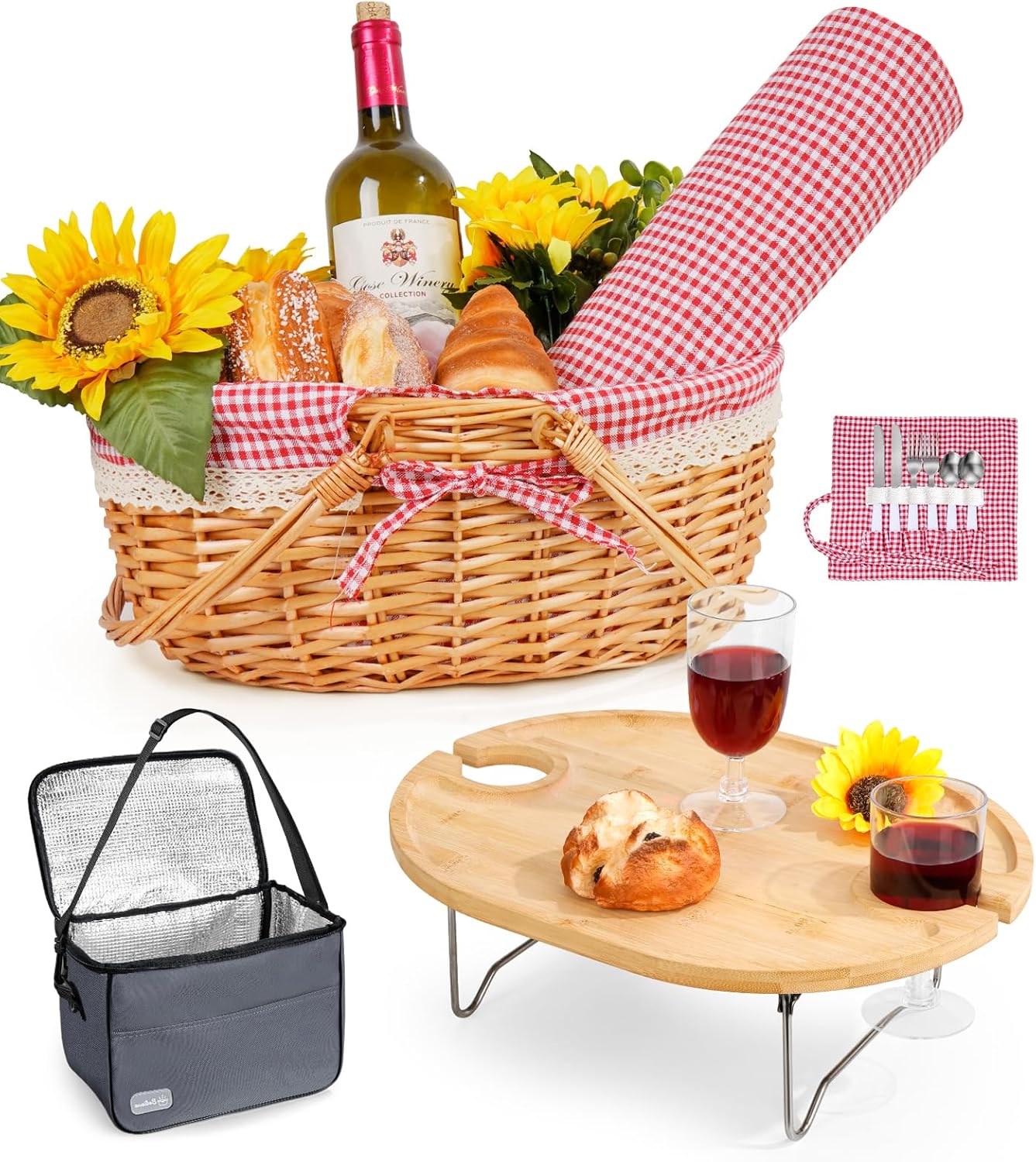 Picnic Basket for 2 with Blanket and Cooler Bag for Outdoors