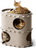 Cream Felt Cat House 2-Storey Foldable Condo - Holds Up to 3 Cats