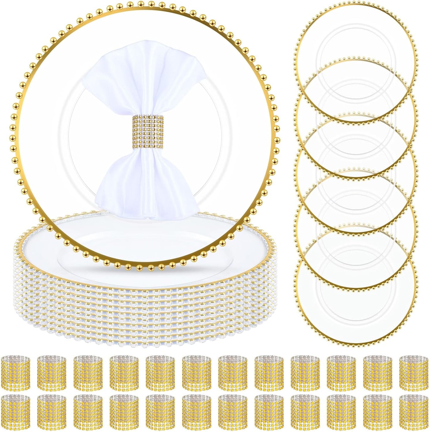 50 Sets Clear Gold Charger Plates & Rings by Uiifan