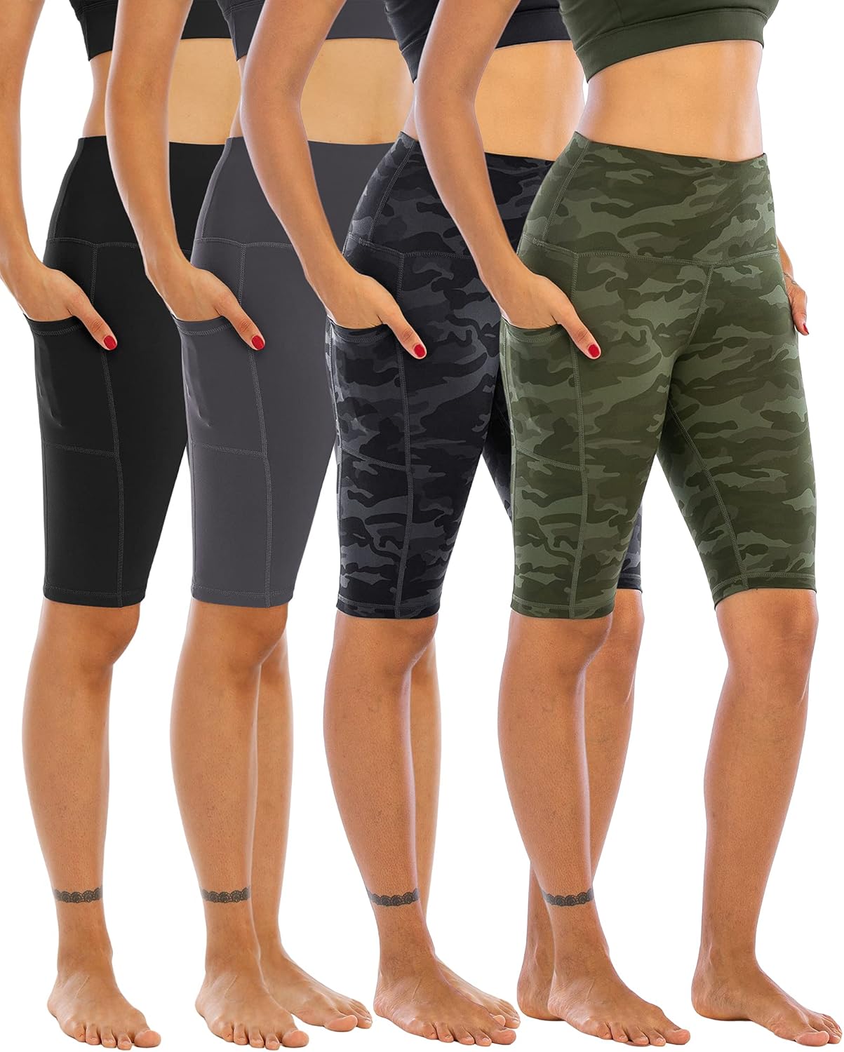 WHOUARE Biker Yoga Shorts with Pockets for Women - 4 Pack