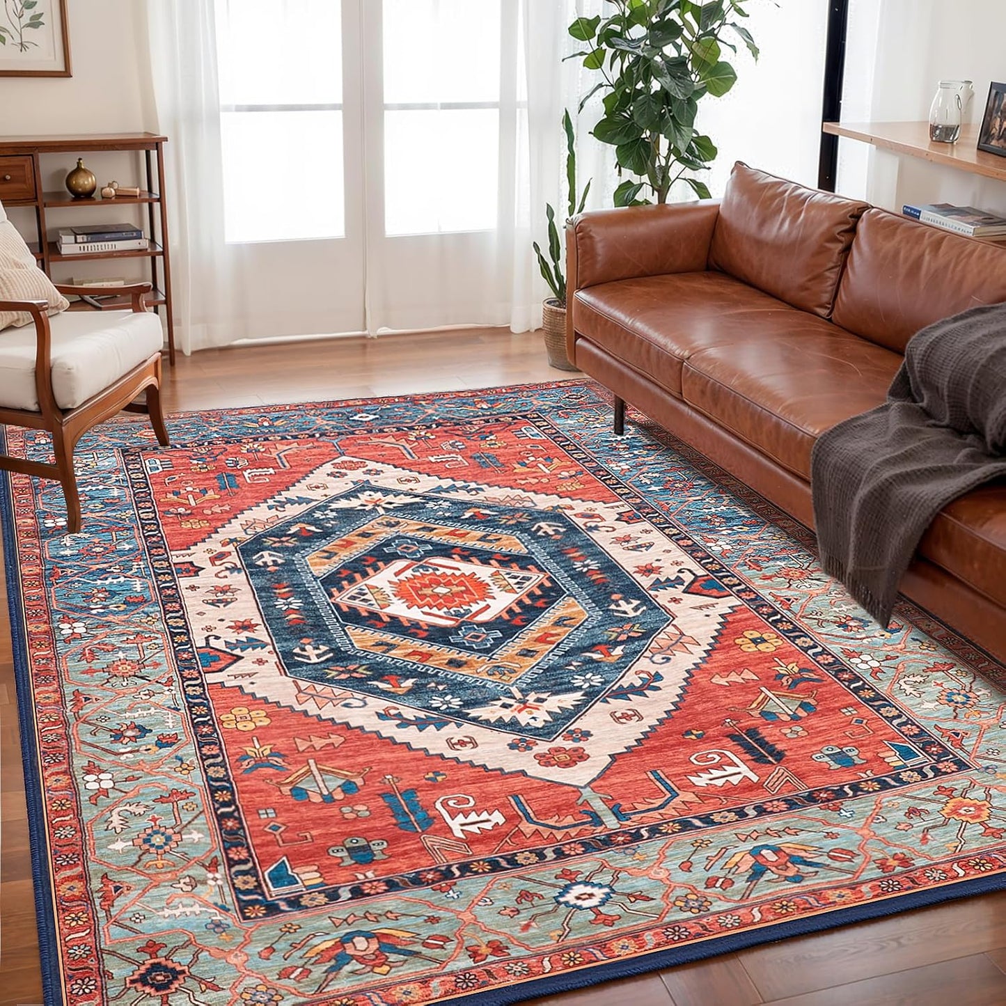Serissa Boho Washable Rug 5x7 - Non-Slip & Ultra Soft