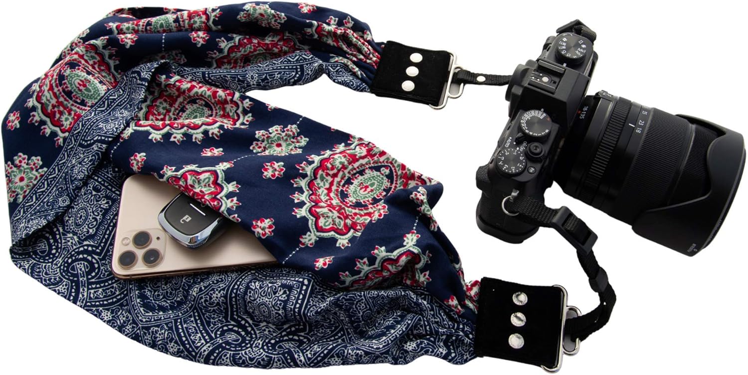 Stylish Scarf Camera Strap with Hidden Pocket for Your Phone