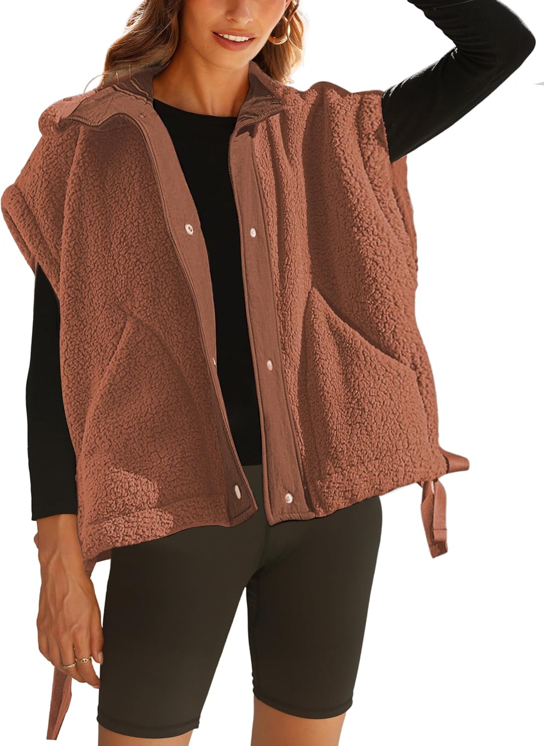 Sherpa Jacket for Women Casual Fleece Vest with Pockets