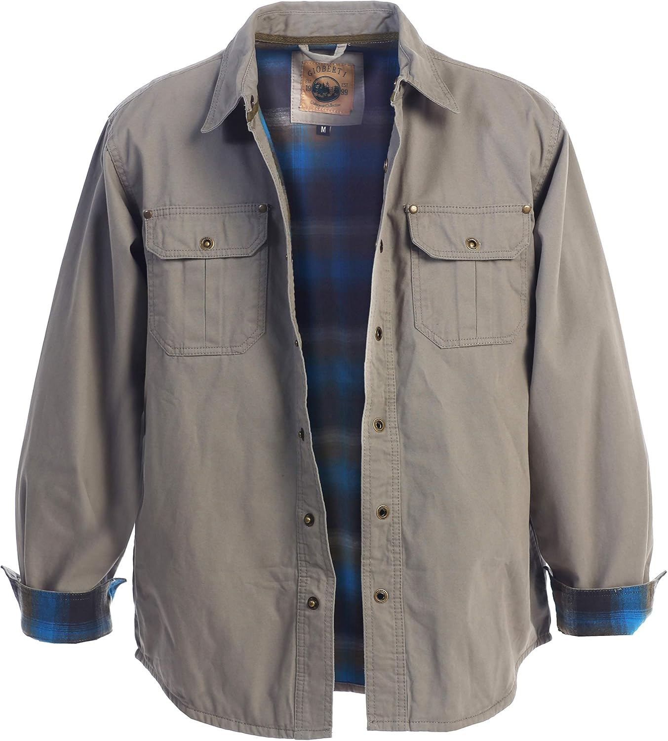 Gioberti Men's Cotton Twill Shirt Jacket with Flannel Lining