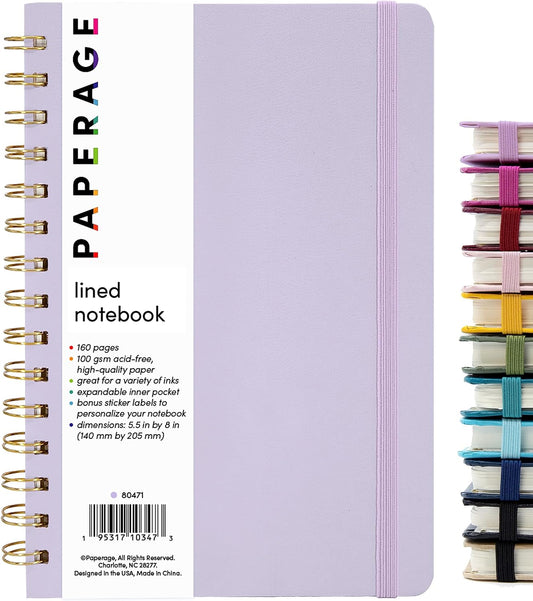 PAPERAGE Lavender Lined Spiral Journal - Thick 100 GSM Paper!