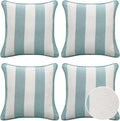 18in Turquoise Stripe Outdoor Throw Pillows Set of 4 - Water Repellent