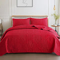 Queen Red Vintage Damask Quilt Set - Soft Reversible Bedspread
