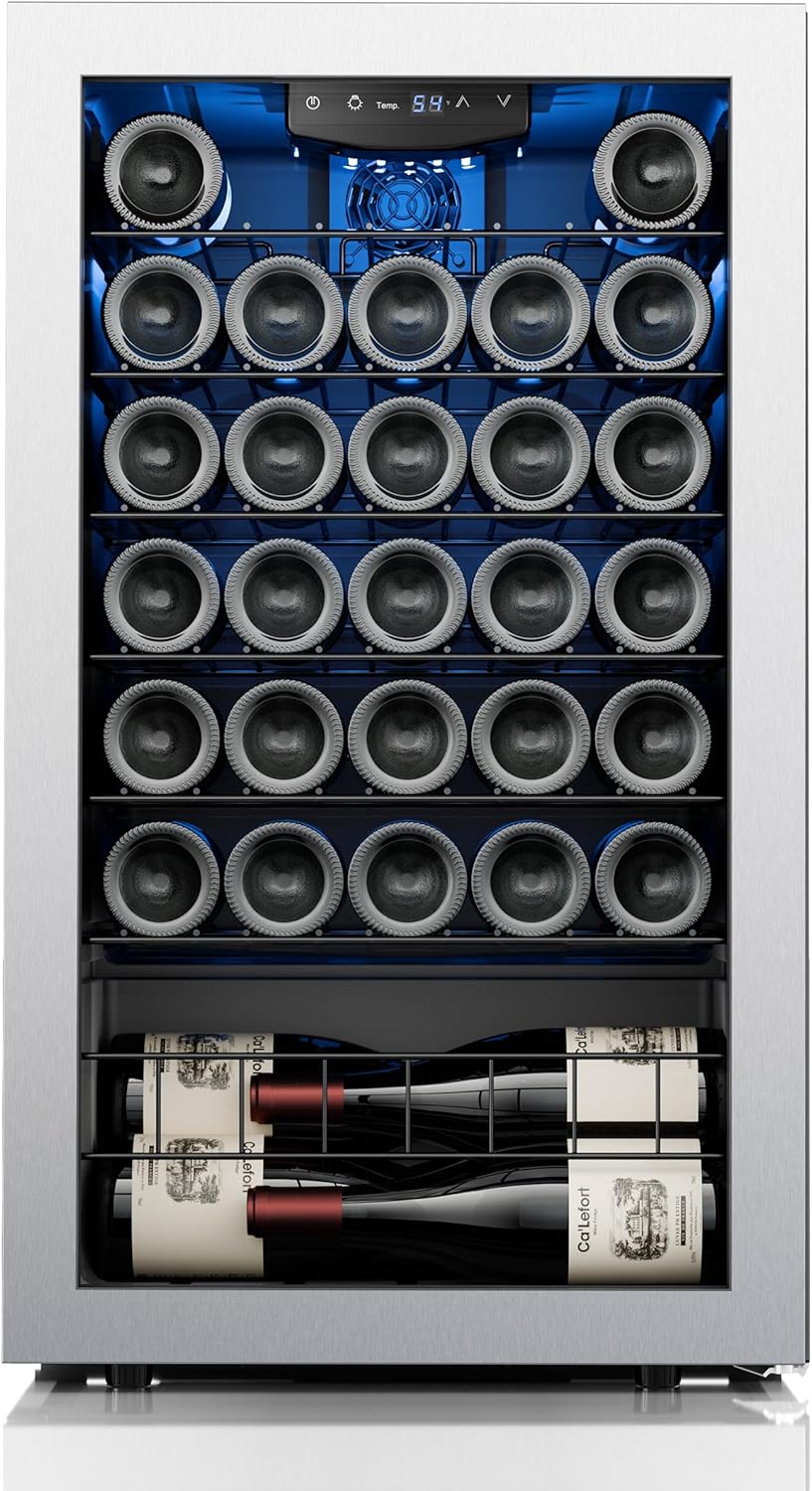 32 Bottles Wine Cooler with Digital Control and UV Protection