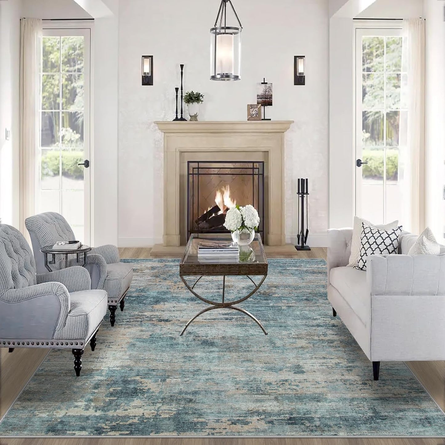 8x10 Area Rugs for Living Room: Soft Non-Slip Abstract Carpet