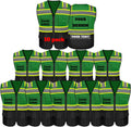 Safety Vest Reflective High Visibility Green Black with Zipper - Class