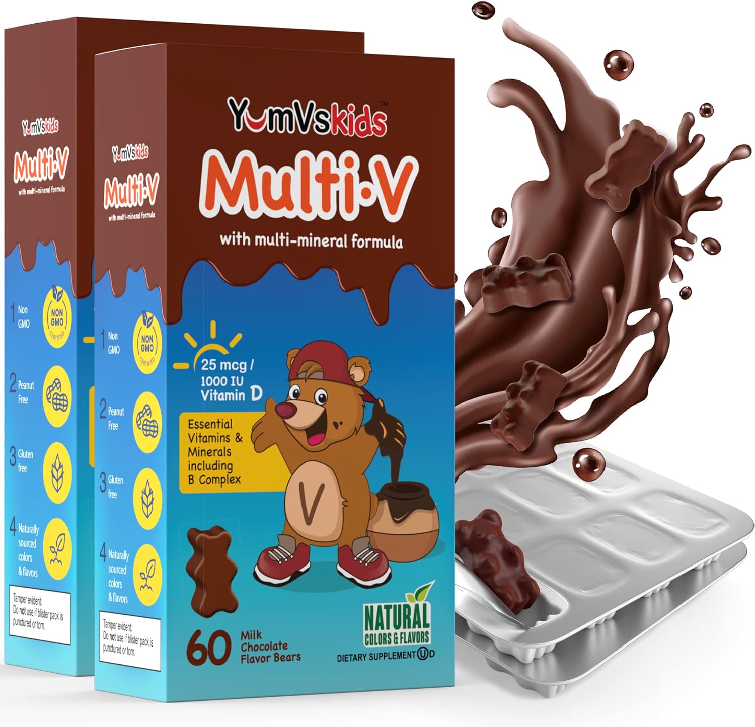 YUM-V'S Kids Multivitamin Chewable Chocolate Bears for Health