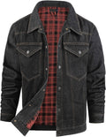Flygo Mens Flannel Lined Denim Jacket - Classic Western Slim Fit