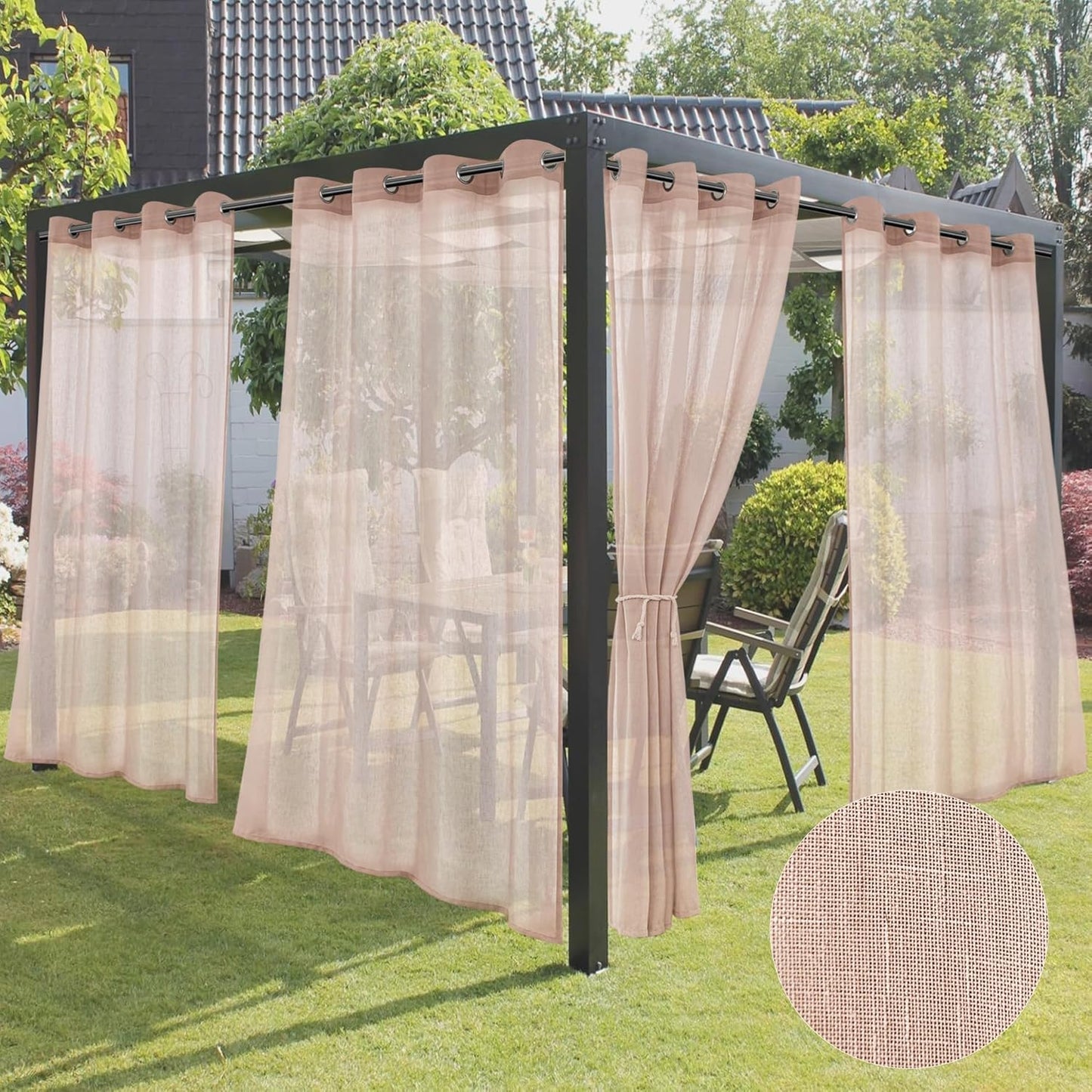 Outdoor Curtains for Patio - Blush Linen Semi Sheer Drapes