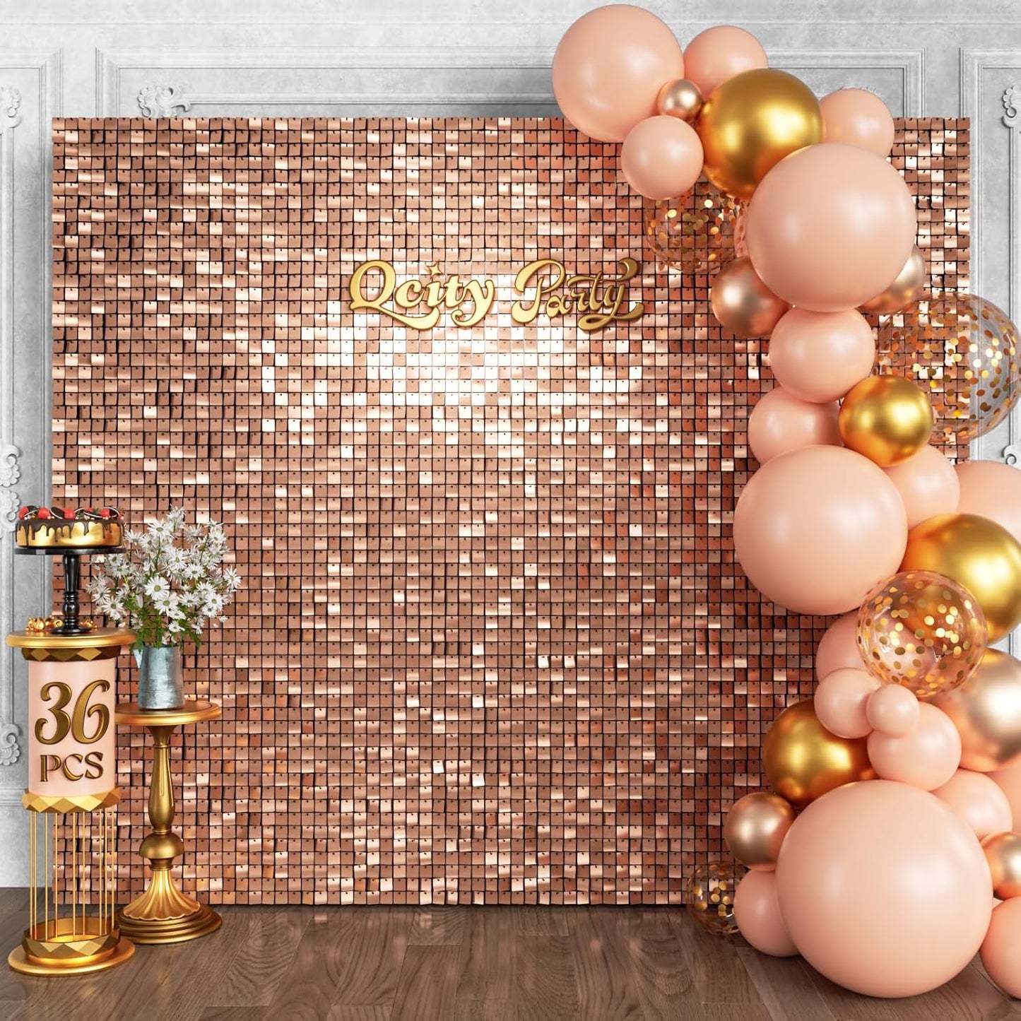 Qcity Rose Gold Shimmer Wall Backdrop for Stunning Events