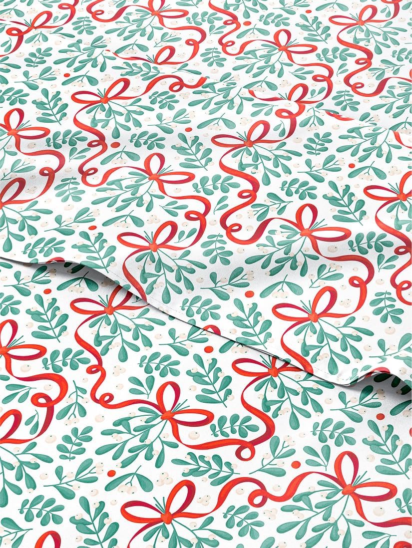 Queen Christmas Ribbon Sheet Set - Festive Holiday Bedding