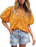 PRETTYGARDEN Women's Summer Lace Button V Neck Top - Lightweight