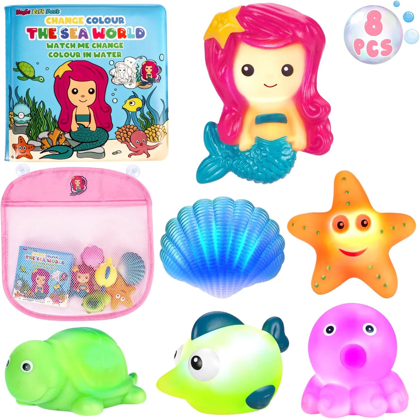 Non-Hole Glow Bath Toys Set with LED Lights & Book