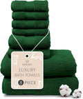 MAURA Hunter Green Bath Towel Set of 8 - Extra Large Turkish Cotton