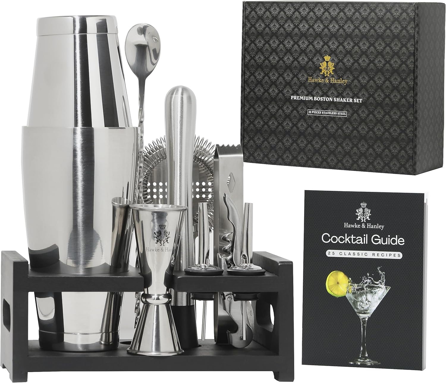 Premium 12-Piece Cocktail Shaker Set with Bamboo Stand