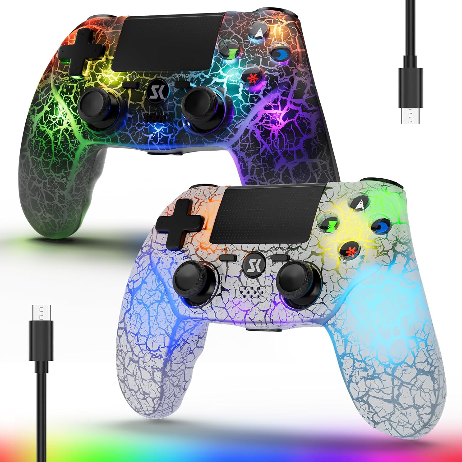 Boowen 2 Pack Wireless Controller for PS4 with RGB Backlight
