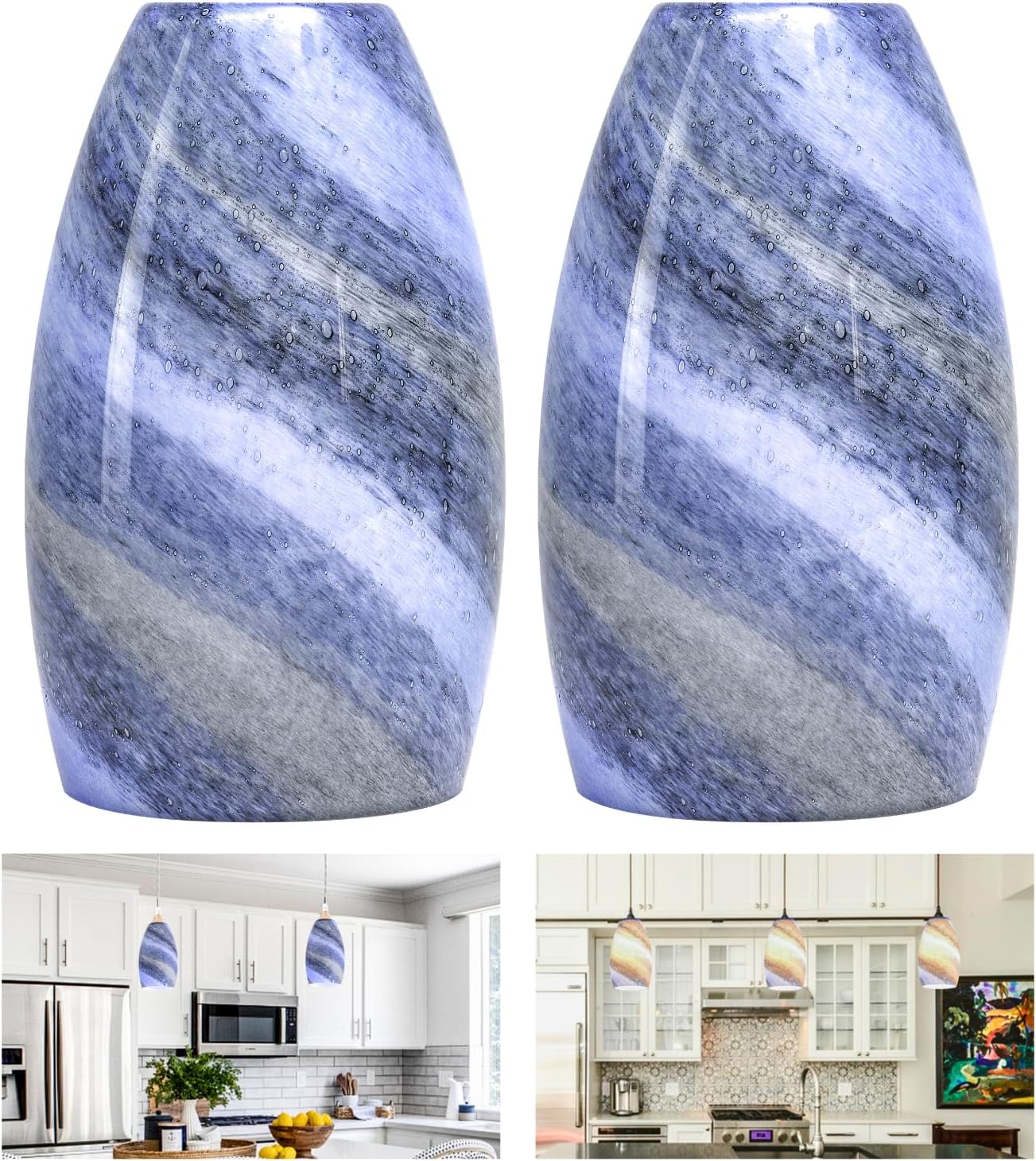 GO&SO Ocean-Blue Gradient Glass Art Lamp Shades for Pendant Lights