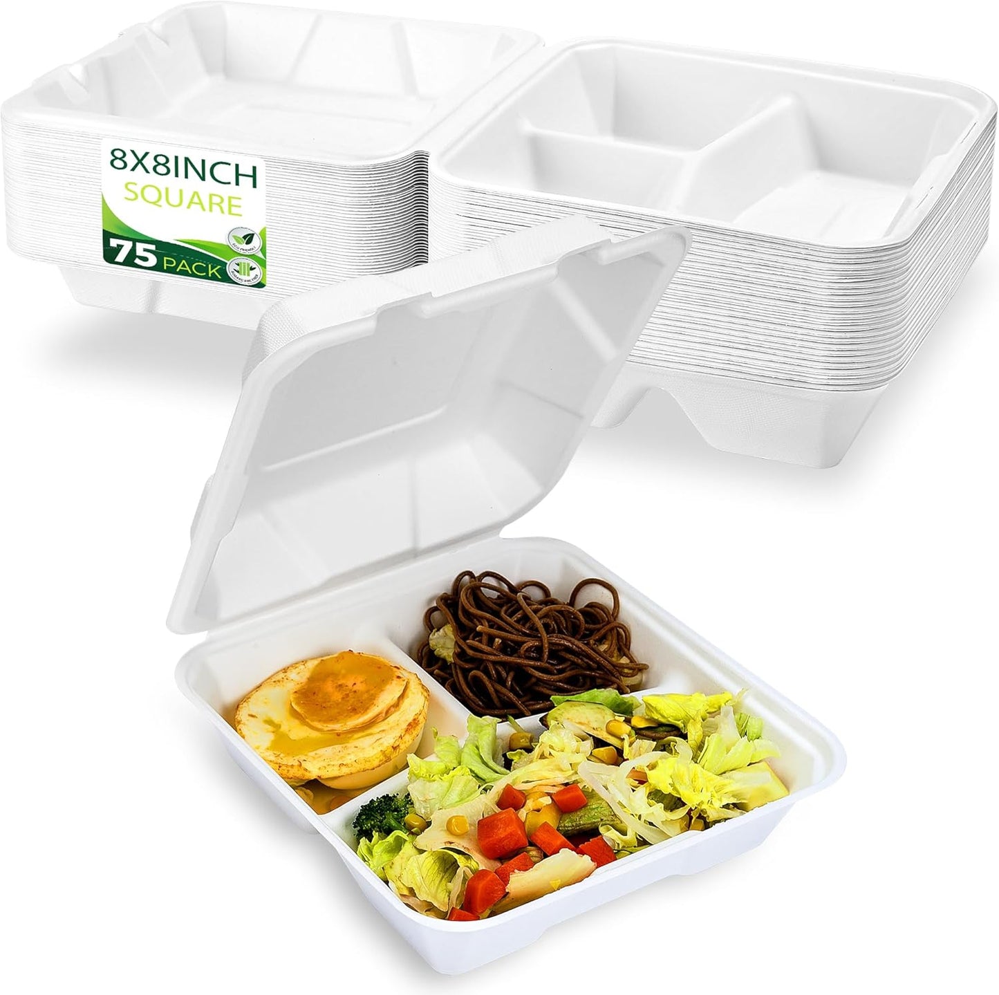75 Pack Clamshell To Go Containers - Heavy Duty Compostable
