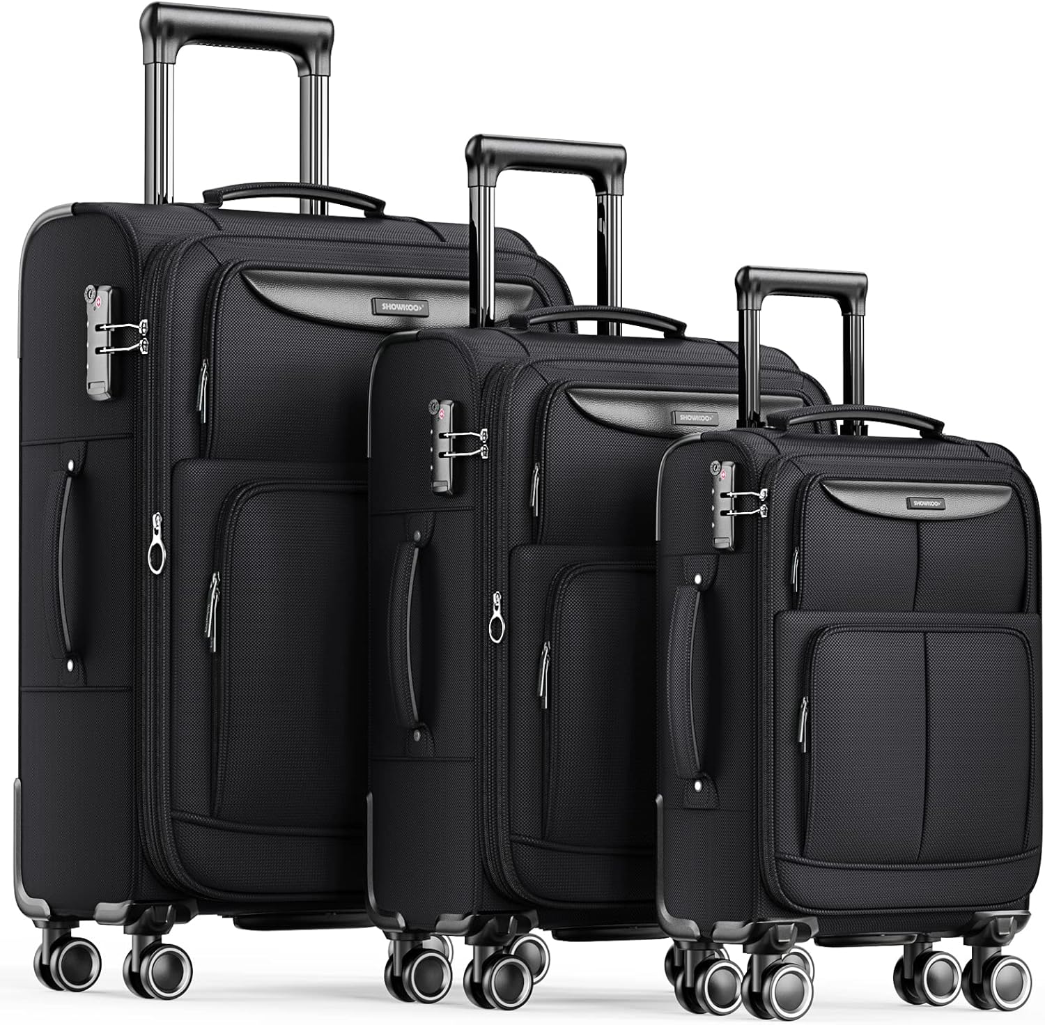 SHOWKOO Luggage Sets 3 Piece Softside Expandable Durable Suitcase