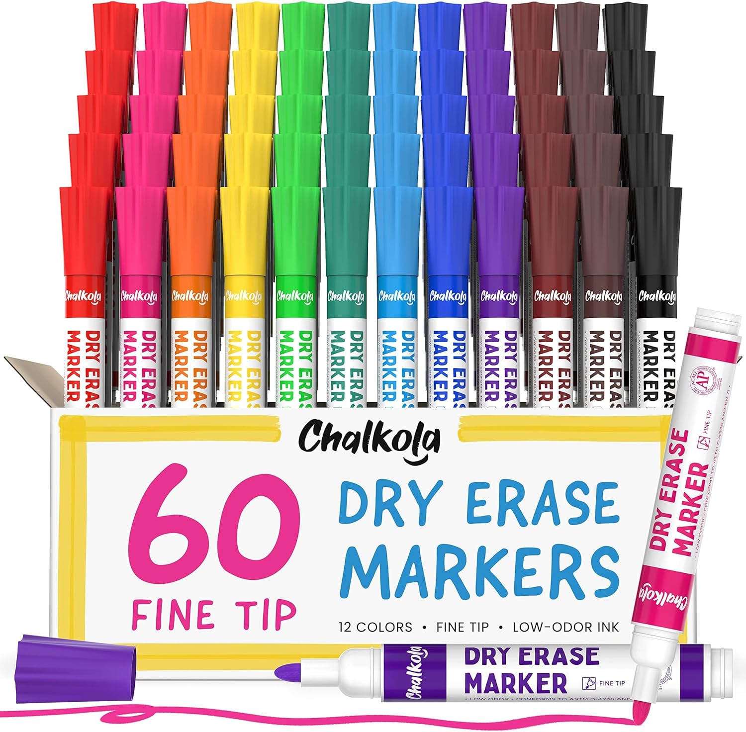 Chalkola Dry Erase Markers Fine Tip Bulk Pack of 60 for All