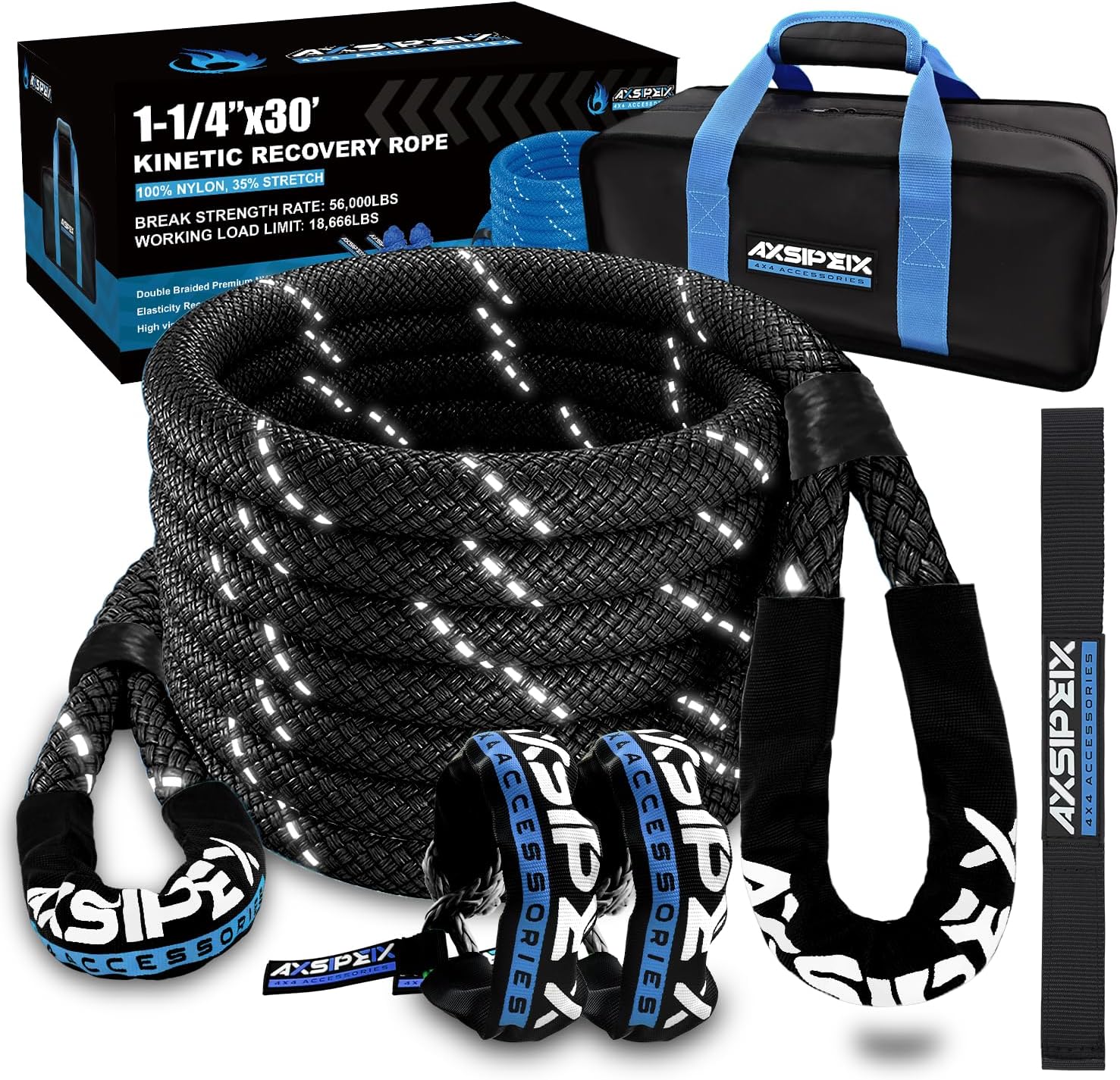 Kinetic Recovery Rope Kit for Offroad Vehicles, 1.25in x 30ft