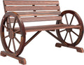 Wagon Wheel Wooden Bench 41in - Rustic Outdoor Two-Person Seat