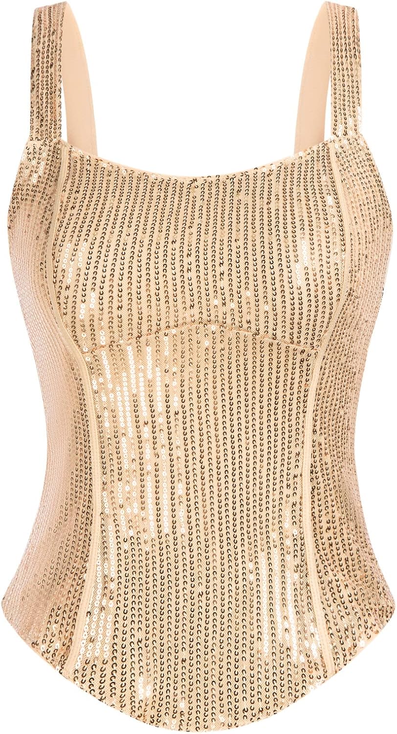 GRACE KARIN Sequin Tank Tops for Women - Sparkle Slim Camisole