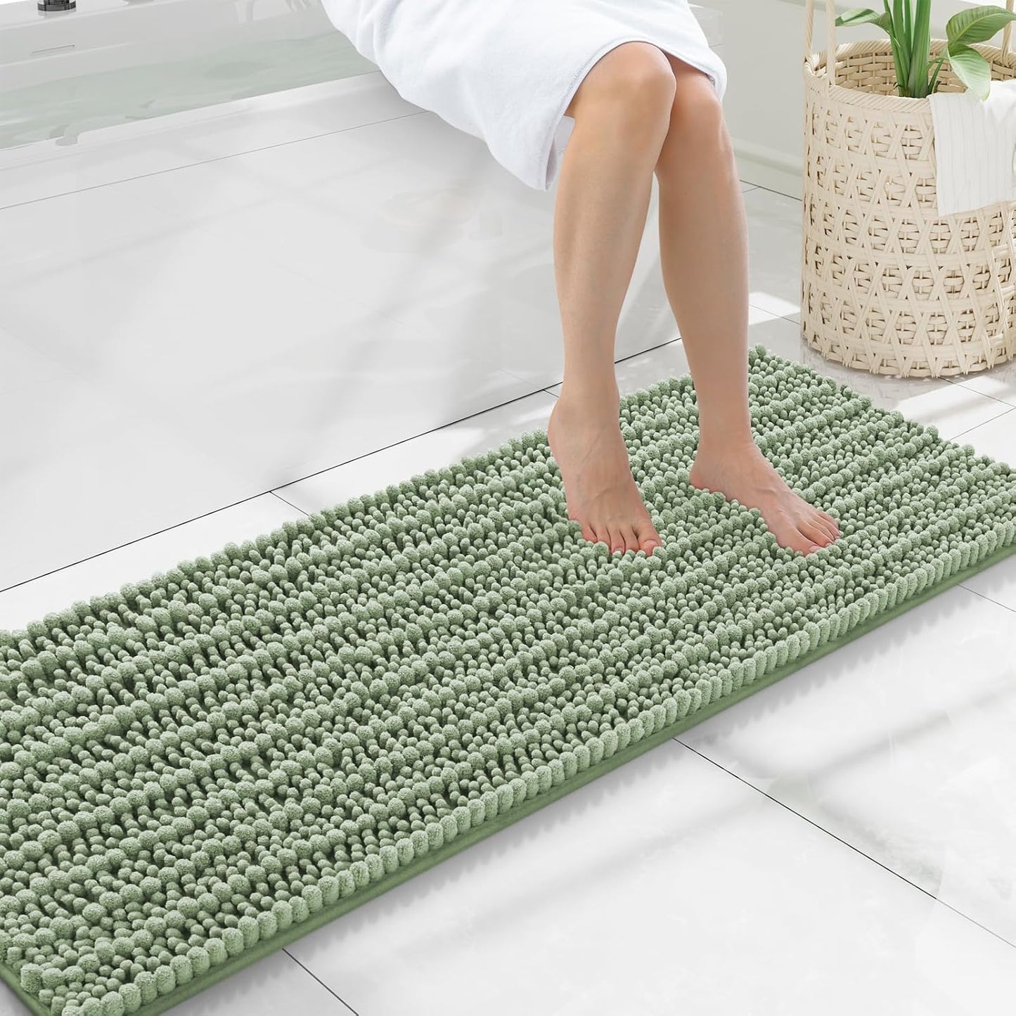 Smiry Bathroom Rugs Mat 47x17, Soft Chenille Non-Slip Mats
