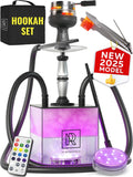 Hookah Set with Everything Black 2 Hose LED Base - Large Clouds