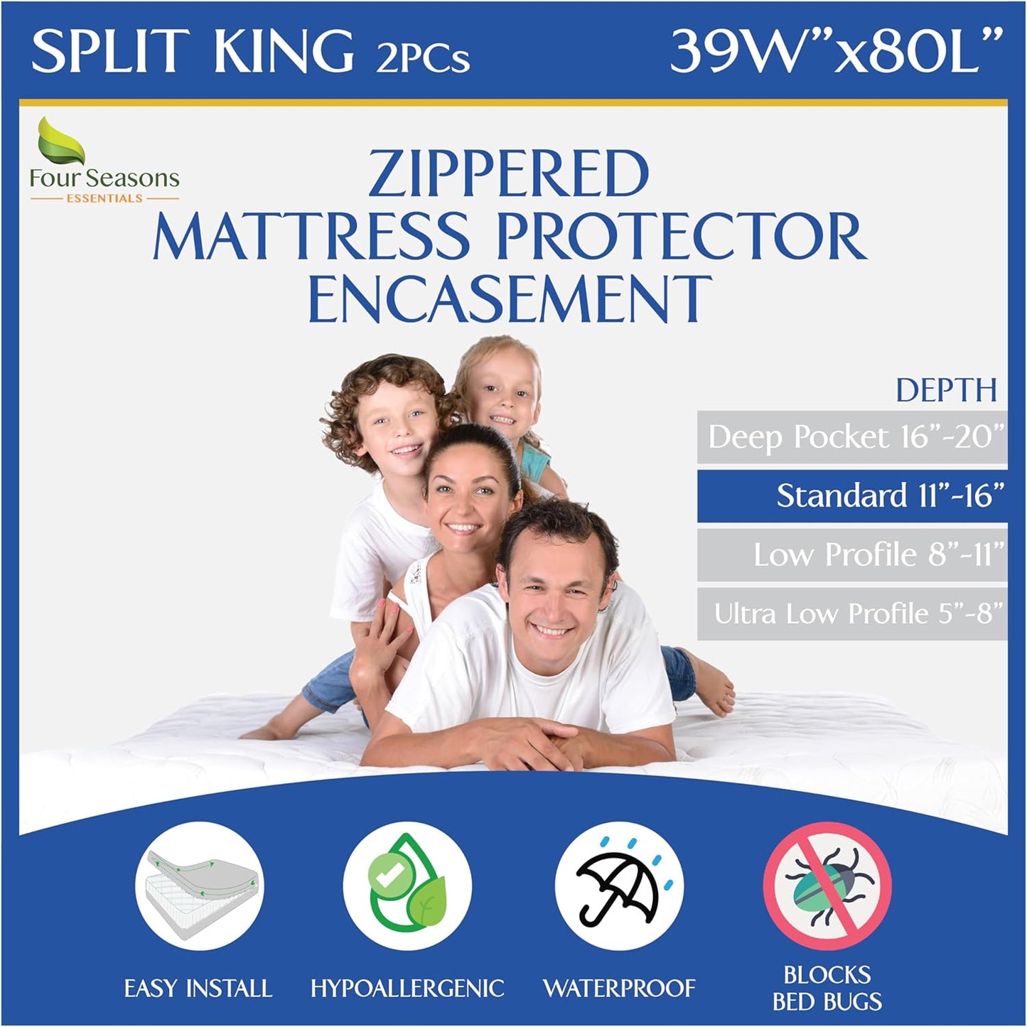 Premium Split King Mattress Encasement - Waterproof Protector