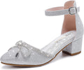Girls Sandals Closed Toe Pointed Heel Ankle Strap Pumps - Bowknot